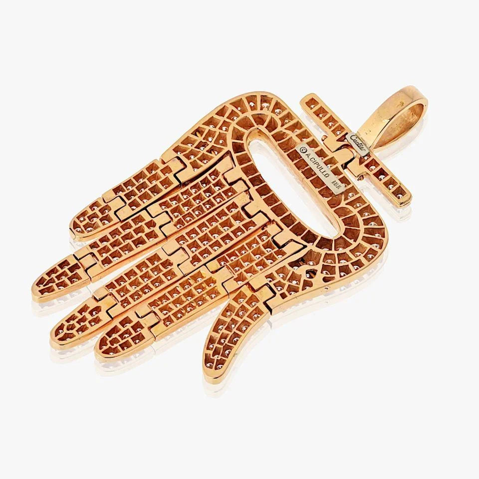 Carthttier 18K Rose Gold Round Cut Pave Set Diamond Hamsa Pendant