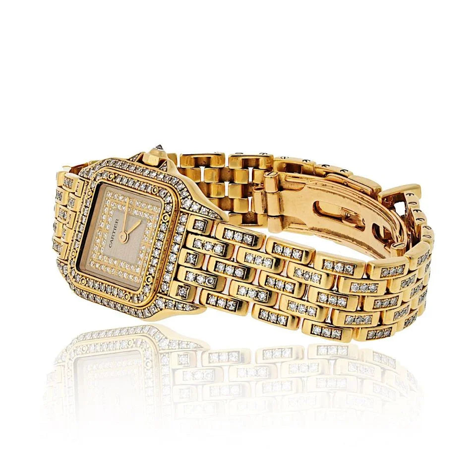 Carthttier Panthere 18K Yellow Gold Factory Diamond Mid Size Ref 1280/2 Women Watch