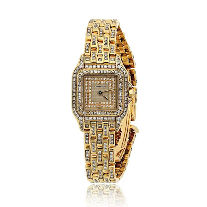 Carthttier Panthere 18K Yellow Gold Factory Diamond Mid Size Ref 1280/2 Women Watch
