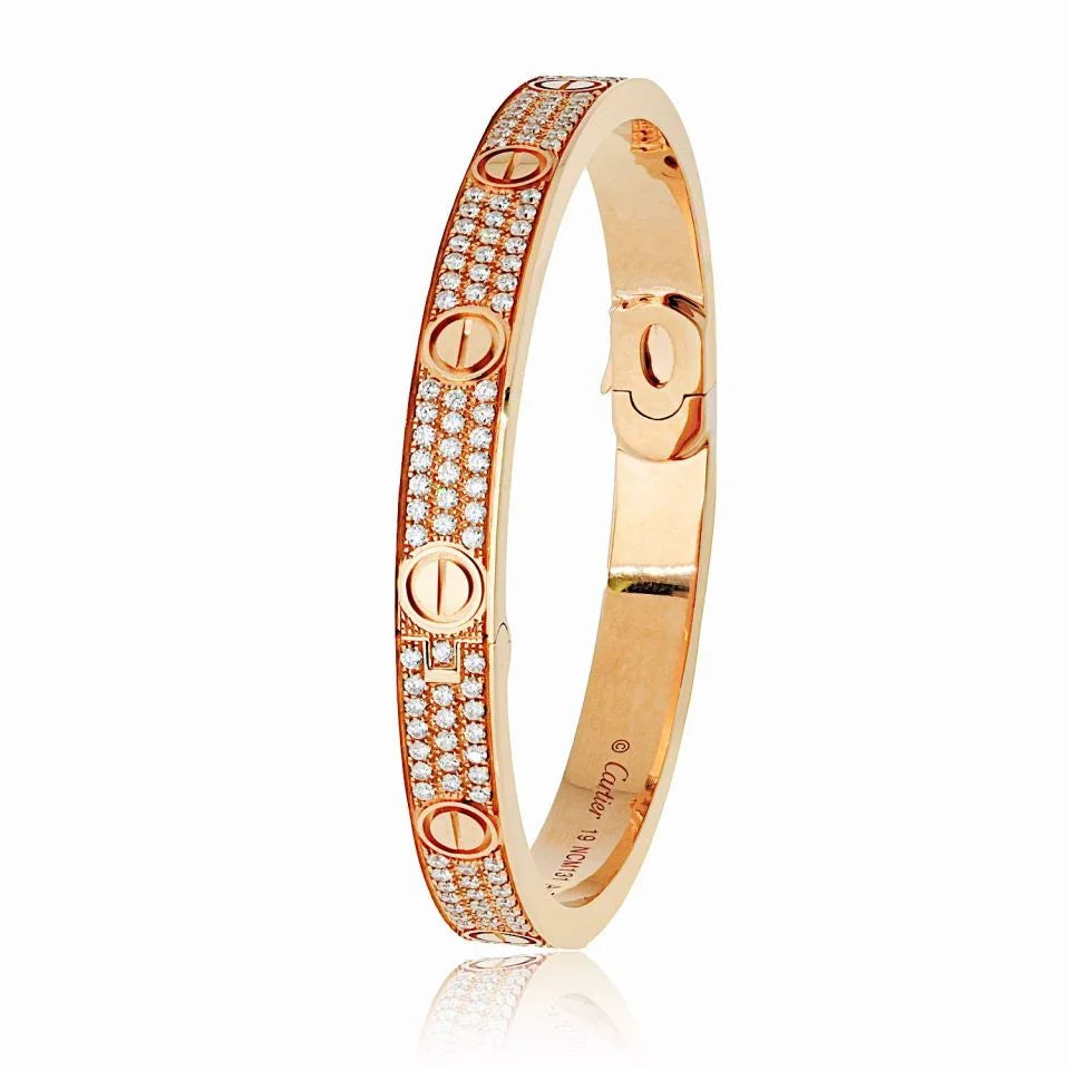 Carthttier Love 18K Rose Gold Diamond Pave Size 19 Bracelet