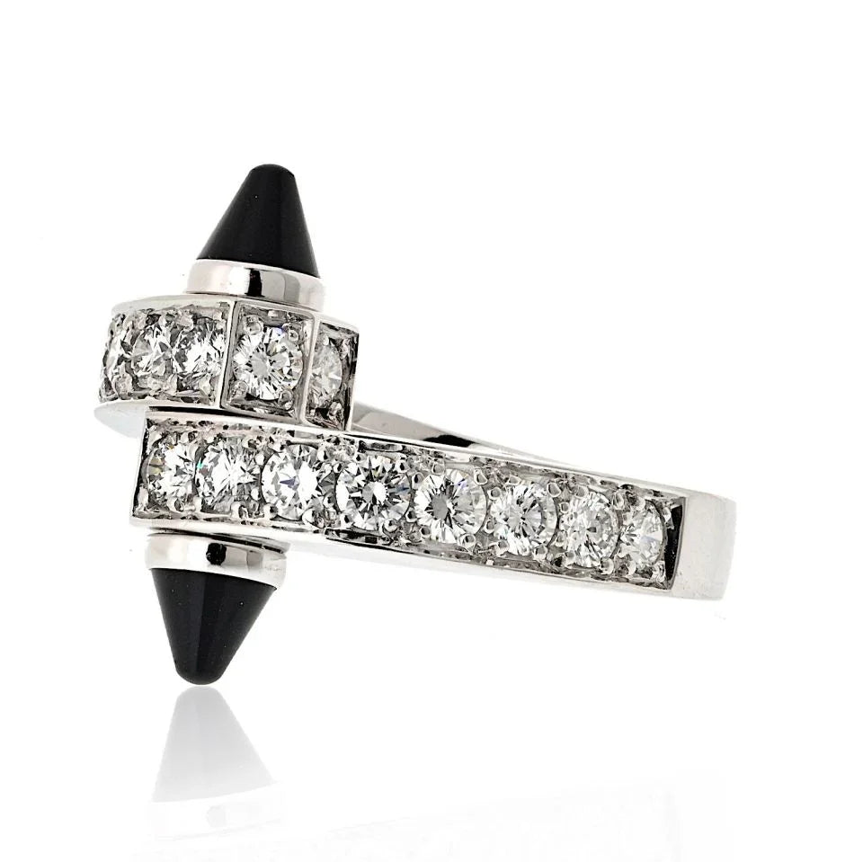 Carthttier 18K White Gold Diamond And Onyx Menotte Ring
