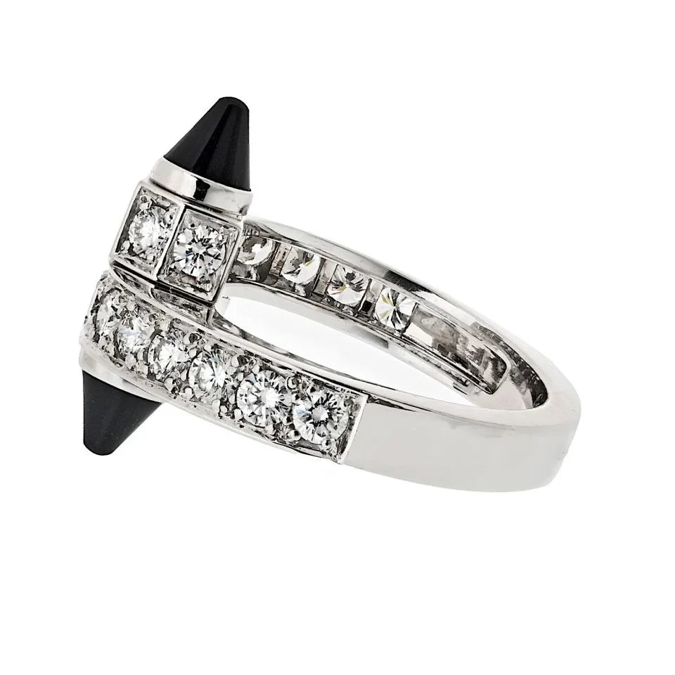 Carthttier 18K White Gold Diamond And Onyx Menotte Ring