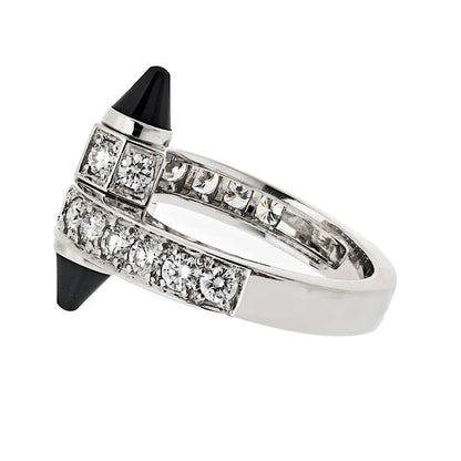 Carthttier 18K White Gold Diamond And Onyx Menotte Ring