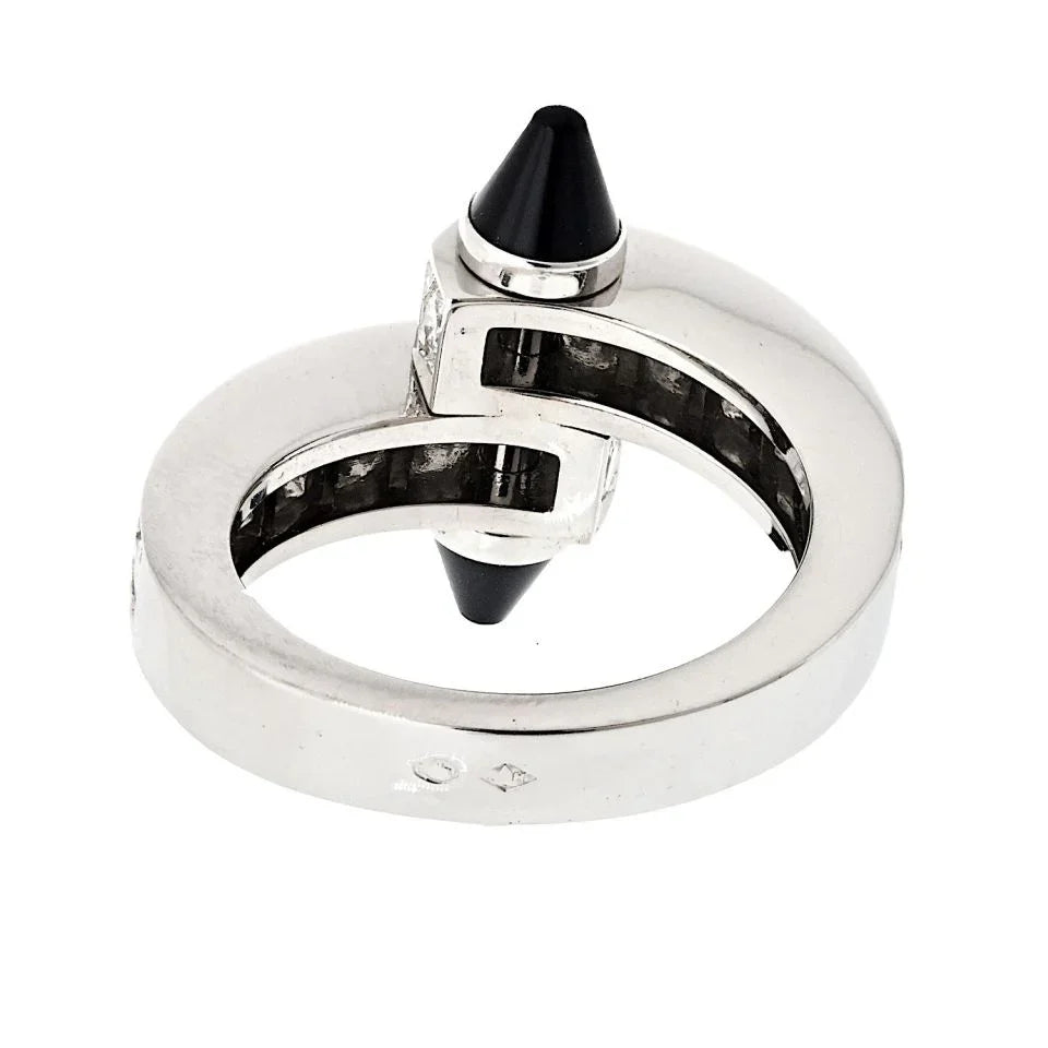 Carthttier 18K White Gold Diamond And Onyx Menotte Ring