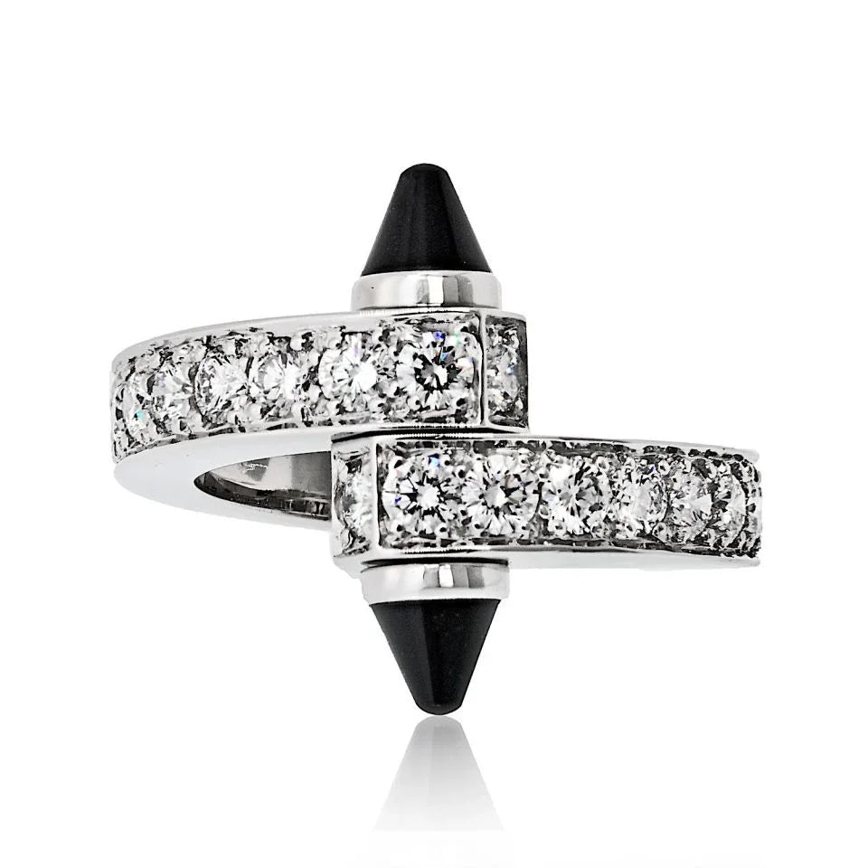 Carthttier 18K White Gold Diamond And Onyx Menotte Ring