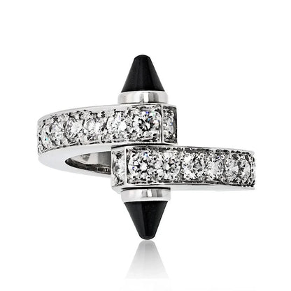 Carthttier 18K White Gold Diamond And Onyx Menotte Ring