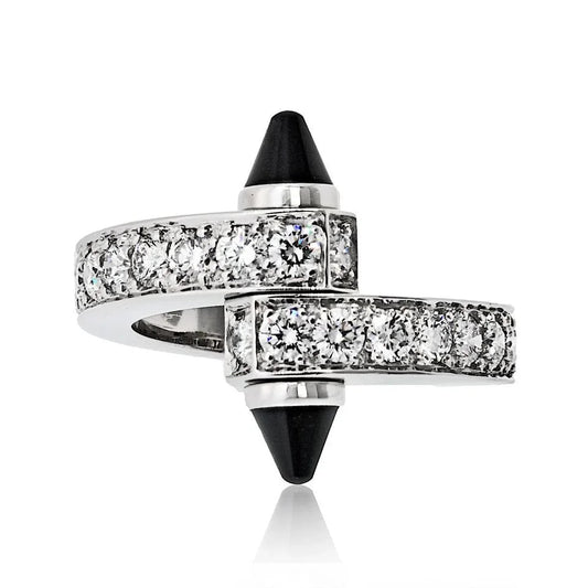 Carthttier 18K White Gold Diamond And Onyx Menotte Ring