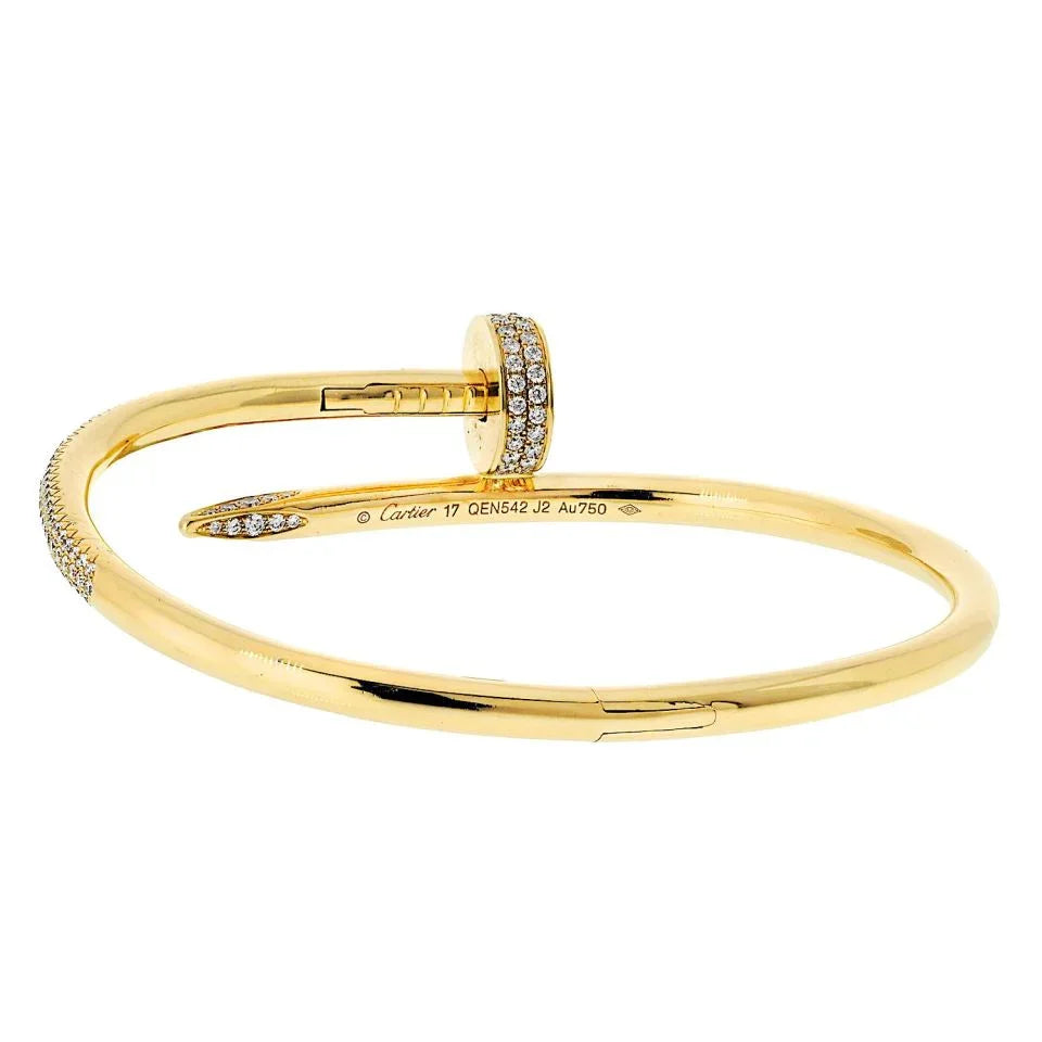 Carthttier Juste Un Clou 18K Yellow Gold Pave Diamond Size 17 Bracelet