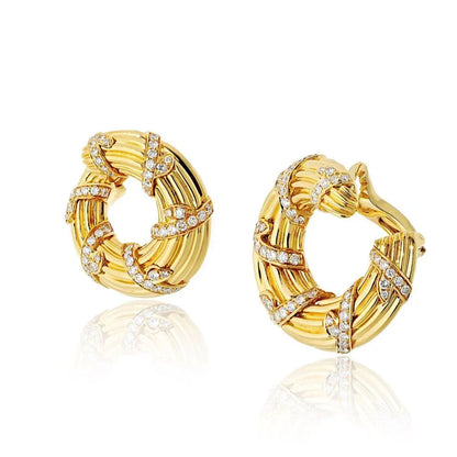 Carthttier 18K Yellow Gold Fluted Diamond Vintage Earrings