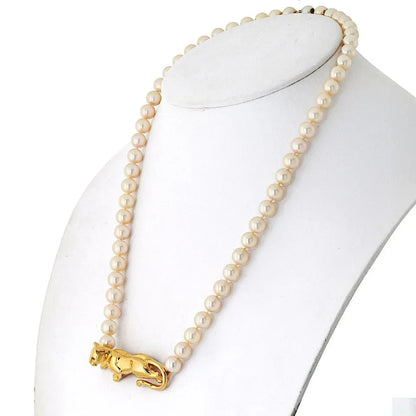 Carthttier 18K Yellow Gold Panthere On A Pearl String Necklace