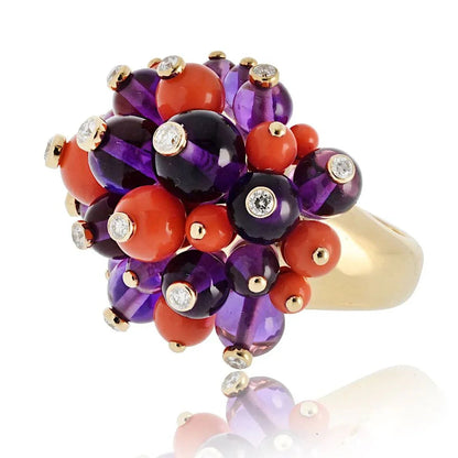 Carthttier Delices de goa Amethyst, Coral And Diamond Ring