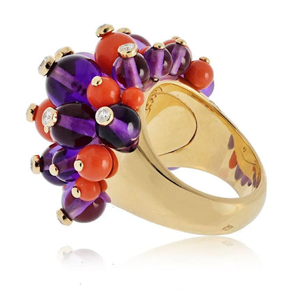 Carthttier Delices de goa Amethyst, Coral And Diamond Ring