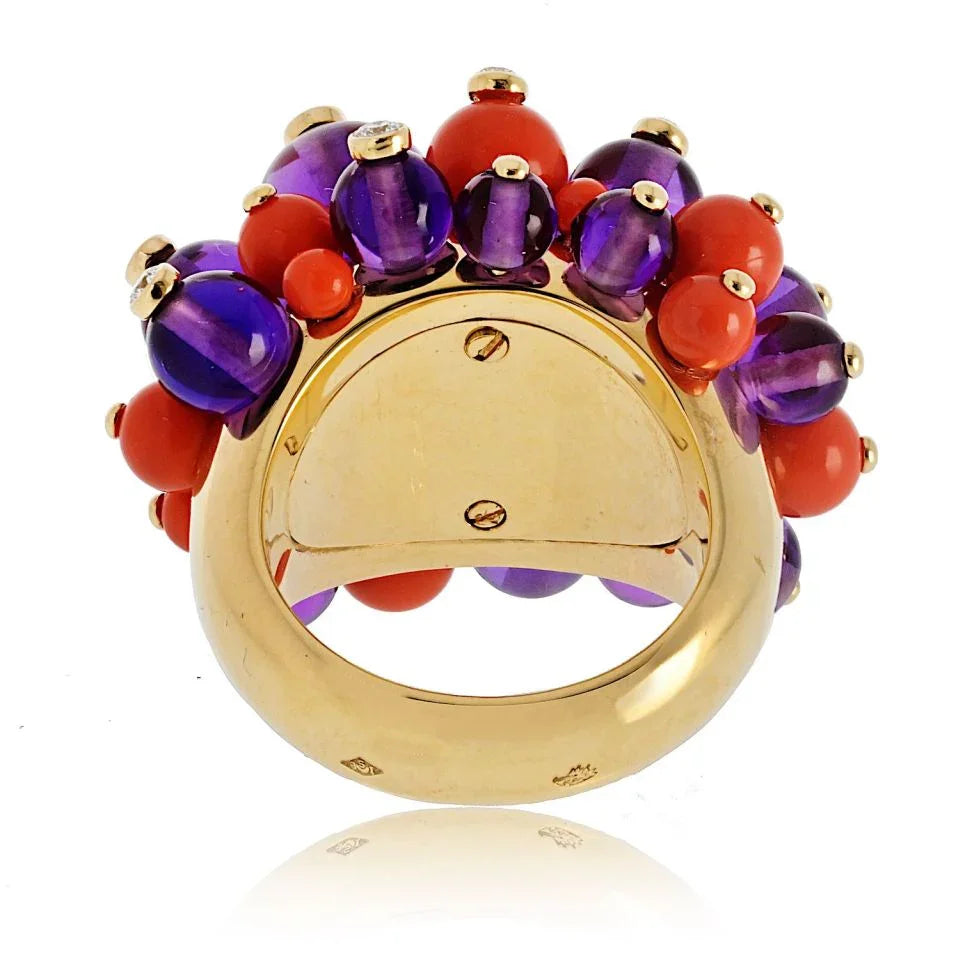 Carthttier Delices de goa Amethyst, Coral And Diamond Ring