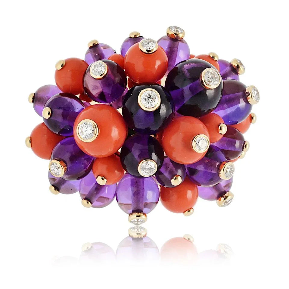 Carthttier Delices de goa Amethyst, Coral And Diamond Ring