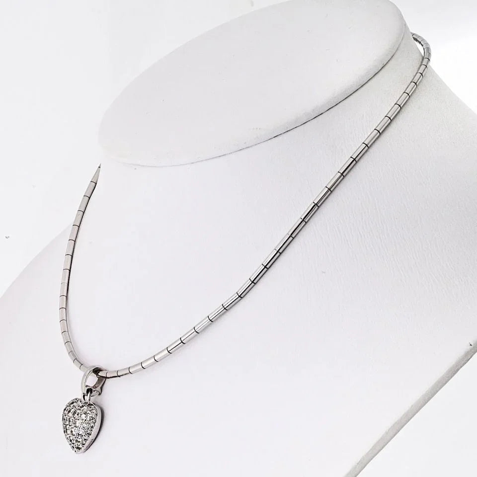 Carthttier 18K White Gold Pave Diamond Heart Necklace