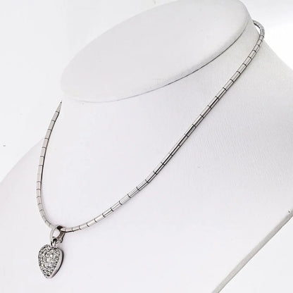 Carthttier 18K White Gold Pave Diamond Heart Necklace