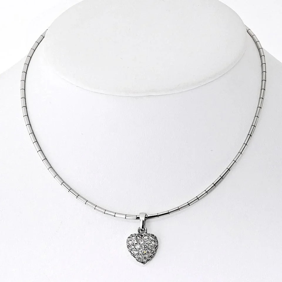 Carthttier 18K White Gold Pave Diamond Heart Necklace