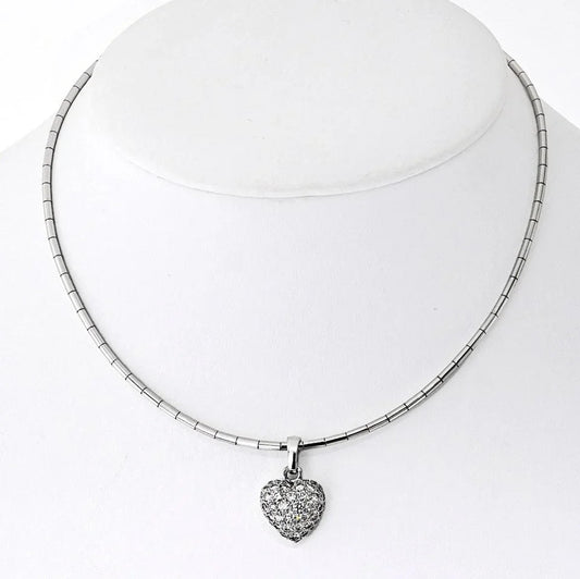 Carthttier 18K White Gold Pave Diamond Heart Necklace