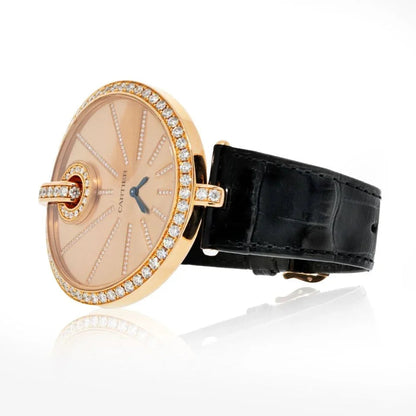 Carthttier 18K Rose Gold Captive 55mm Diamond Bezel And Diamond Dial Watch