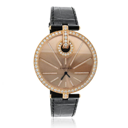 Carthttier 18K Rose Gold Captive 55mm Diamond Bezel And Diamond Dial Watch