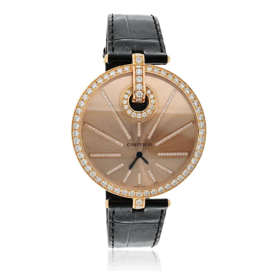 Carthttier 18K Rose Gold Captive 55mm Diamond Bezel And Diamond Dial Watch