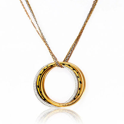 Carthttier 18K Tri Color Trinity Diamond Spotted Panthere Circle Necklace