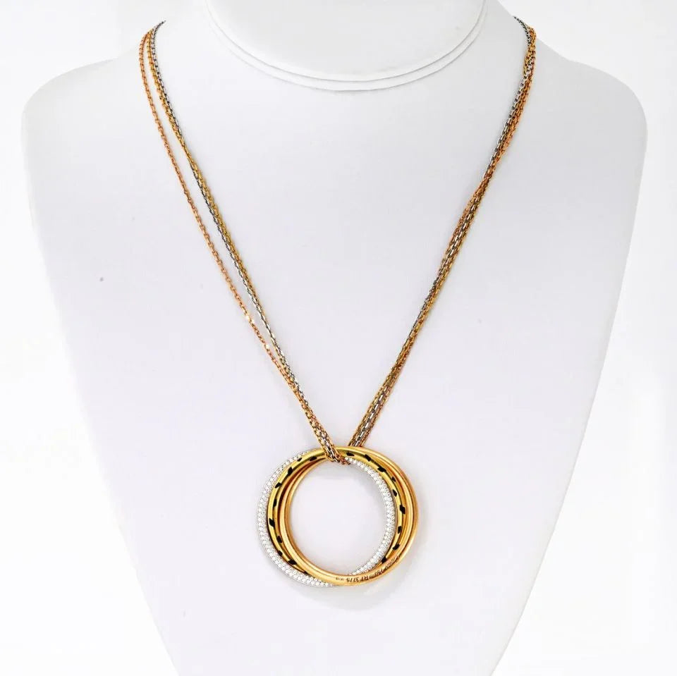 Carthttier 18K Tri Color Trinity Diamond Spotted Panthere Circle Necklace