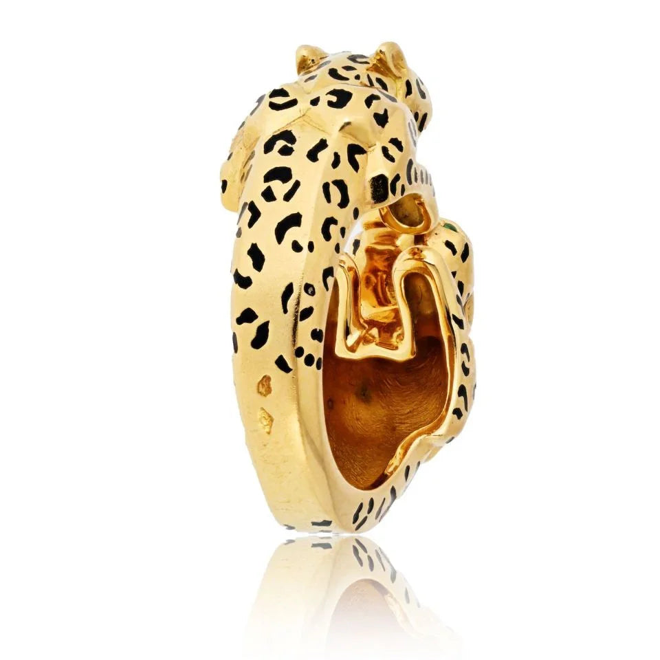 Carthttier 18K Yellow Gold Double Panthere Spotted Head Ring