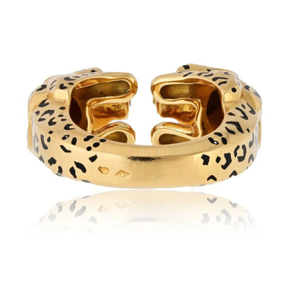 Carthttier 18K Yellow Gold Double Panthere Spotted Head Ring