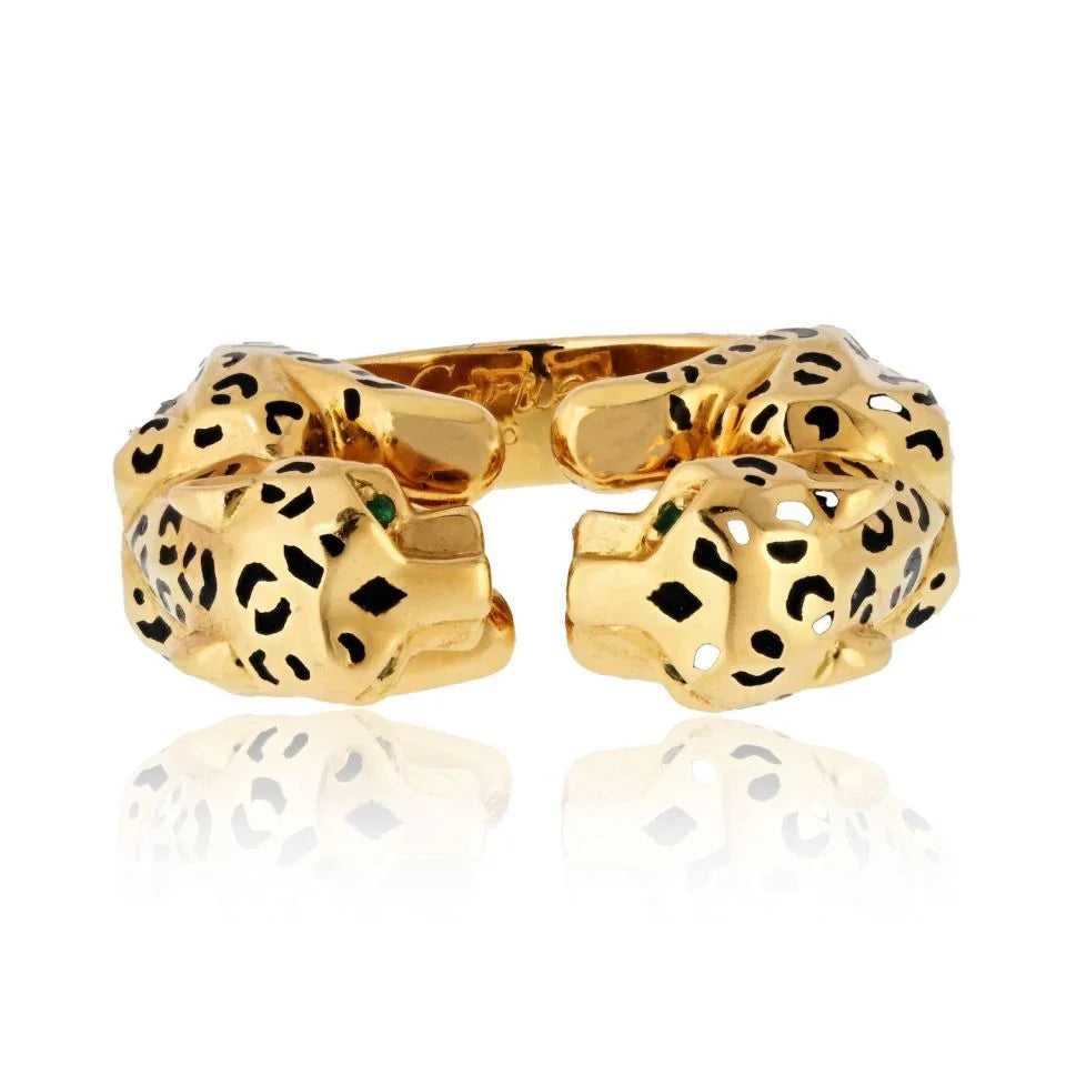 Carthttier 18K Yellow Gold Double Panthere Spotted Head Ring