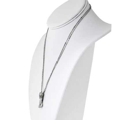 Carthttier 18K White Gold Pave Panthere on a Triple Chain Pendant Necklace