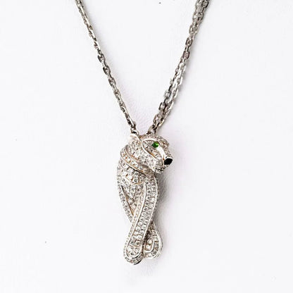 Carthttier 18K White Gold Pave Panthere on a Triple Chain Pendant Necklace