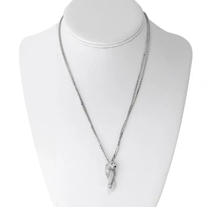 Carthttier 18K White Gold Pave Panthere on a Triple Chain Pendant Necklace