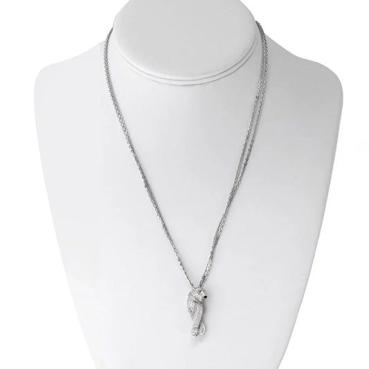 Carthttier 18K White Gold Pave Panthere on a Triple Chain Pendant Necklace