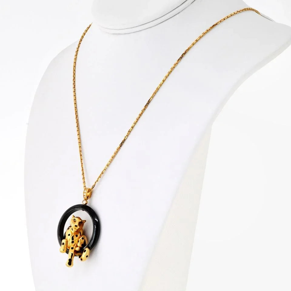 Carthttier 18K Yellow Gold Panthere Black Ceramic Necklace