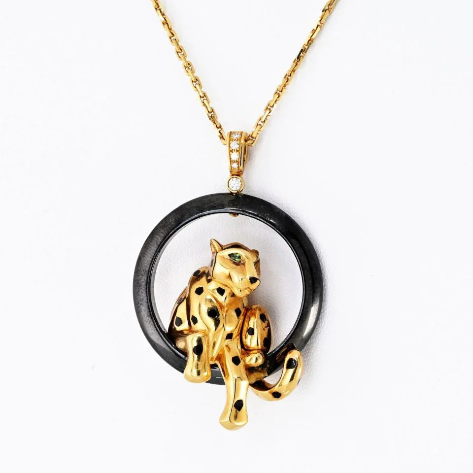 Carthttier 18K Yellow Gold Panthere Black Ceramic Necklace