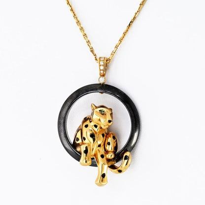 Carthttier 18K Yellow Gold Panthere Black Ceramic Necklace
