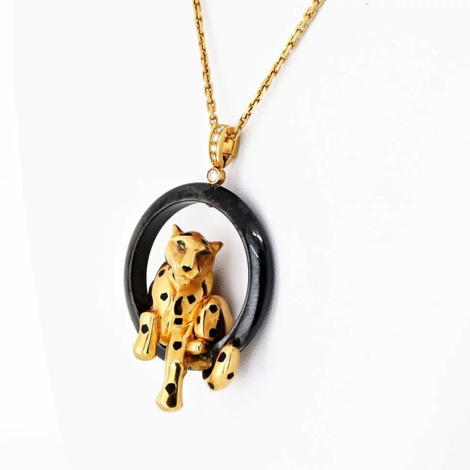 Carthttier 18K Yellow Gold Panthere Black Ceramic Necklace