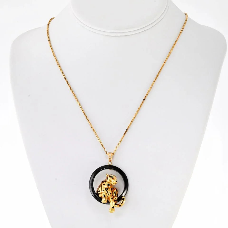 Carthttier 18K Yellow Gold Panthere Black Ceramic Necklace