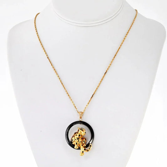 Carthttier 18K Yellow Gold Panthere Black Ceramic Necklace