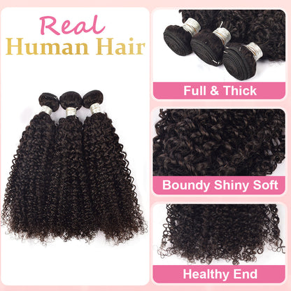 #1B Jerry Curly Human Hair Bundles Brazilian Virgin Weave Hair CVOHAIR
