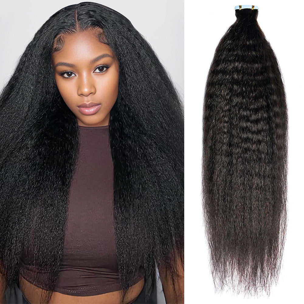 #1B Kinky Straight Tape in Hair Extensions Free Shipping Human Hair 20pcs 50g/pack Seamless Skin Weft Hair CVOHAIR