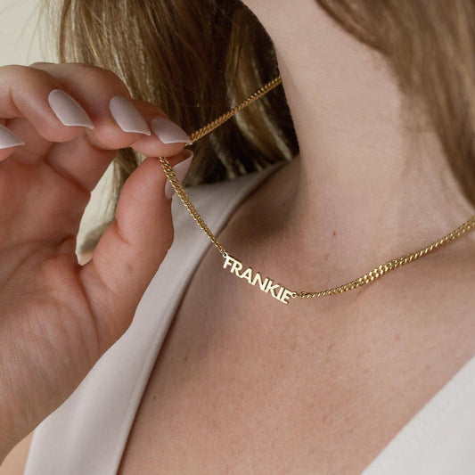 Name Choker Block Letters Necklace with 3mm Cuban Chain