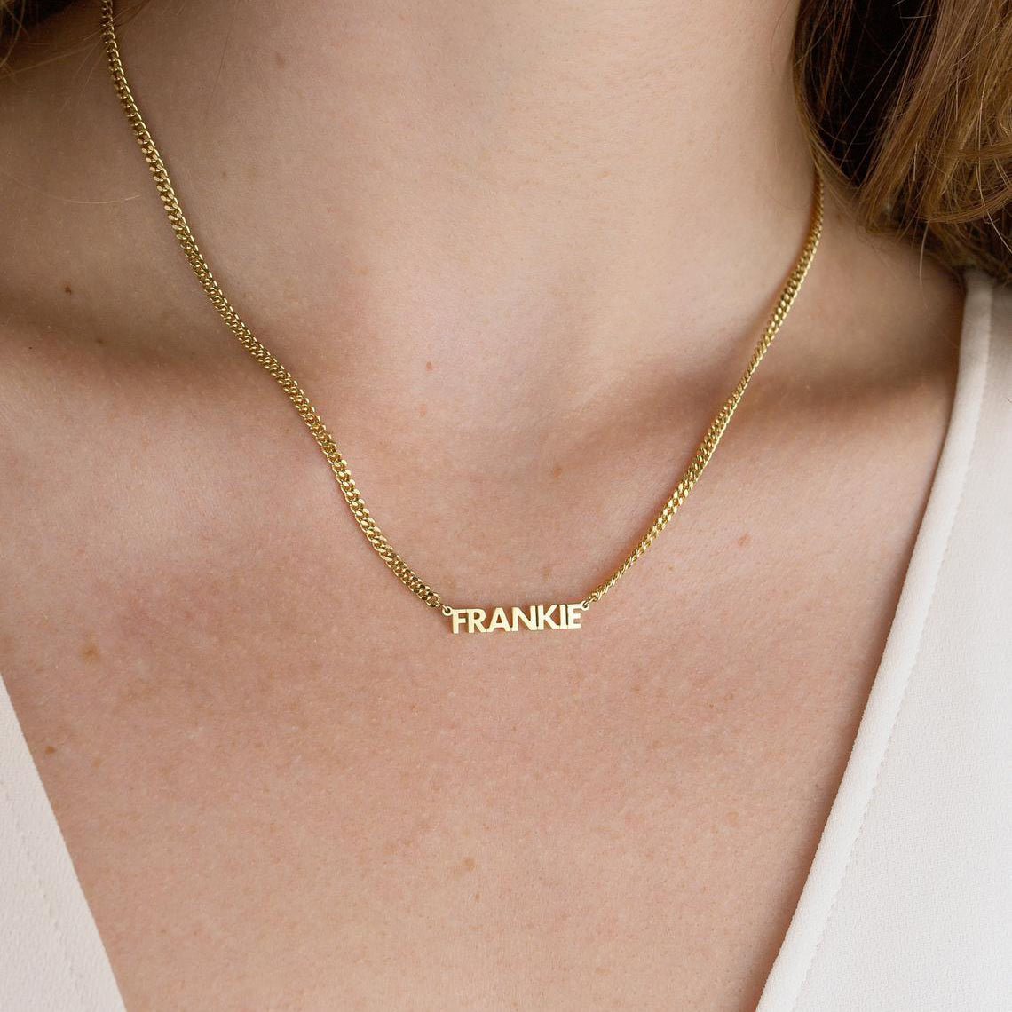 Name Choker Block Letters Necklace with 3mm Cuban Chain
