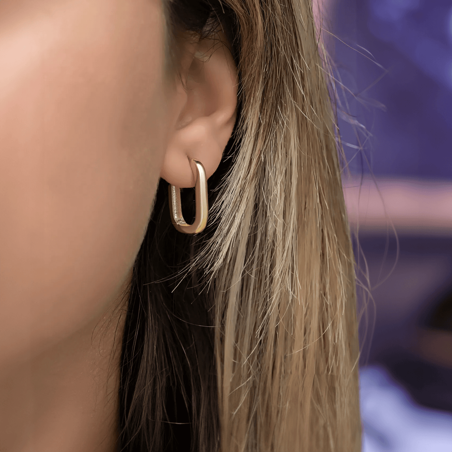 U Shaped Huggie Hoop Earrings Gold Plated Silver