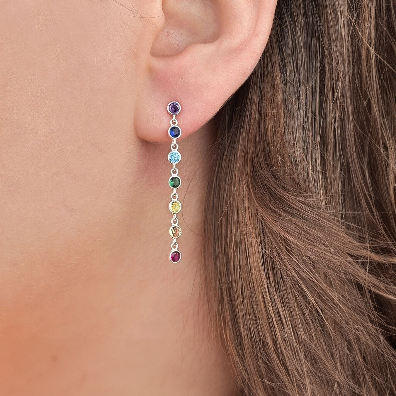 Mix Color Zircon Dangle Earrings 925 Silver Studs