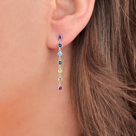 Mix Color Zircon Dangle Earrings 925 Silver Studs