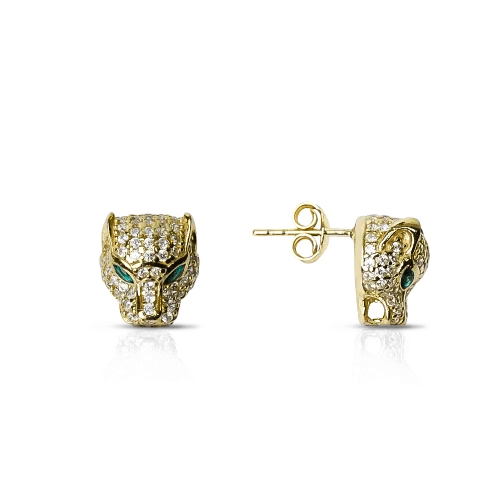 Panther Stud Earrings with Pave CZ Crystals in 925 Silver