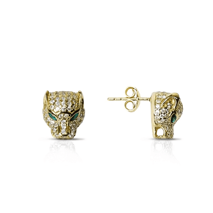 Panther Stud Earrings with Pave CZ Crystals in 925 Silver