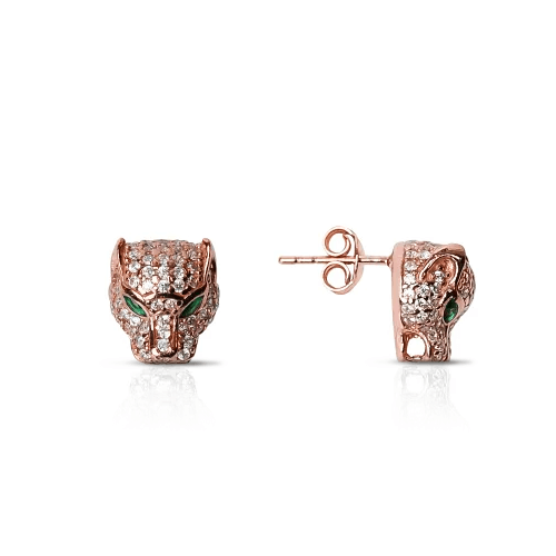 Panther Stud Earrings with Pave CZ Crystals in 925 Silver